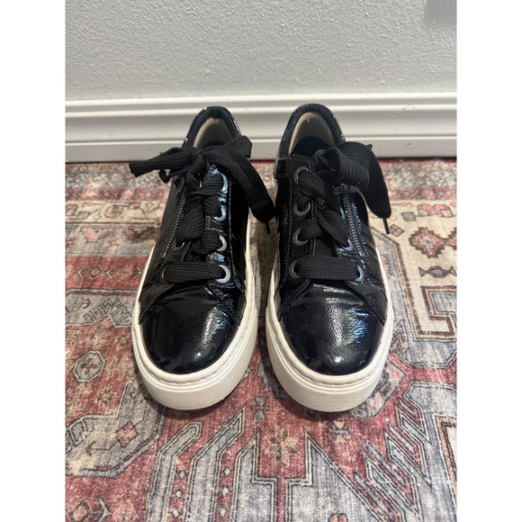 Aetrex Shoes - Aetrex Black Patent Leather Platform Sneakers Side Zip‎ Orthotic comfort 9.5